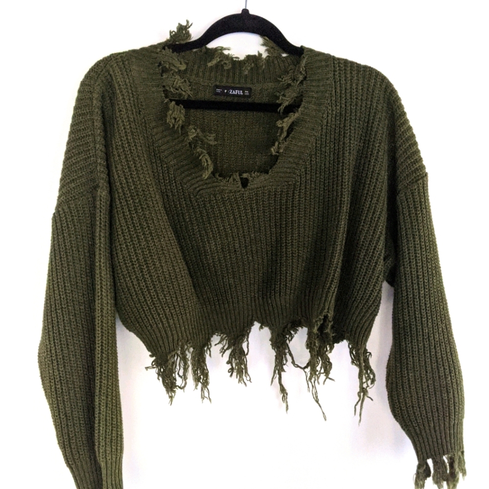 Crop distressed sweater
